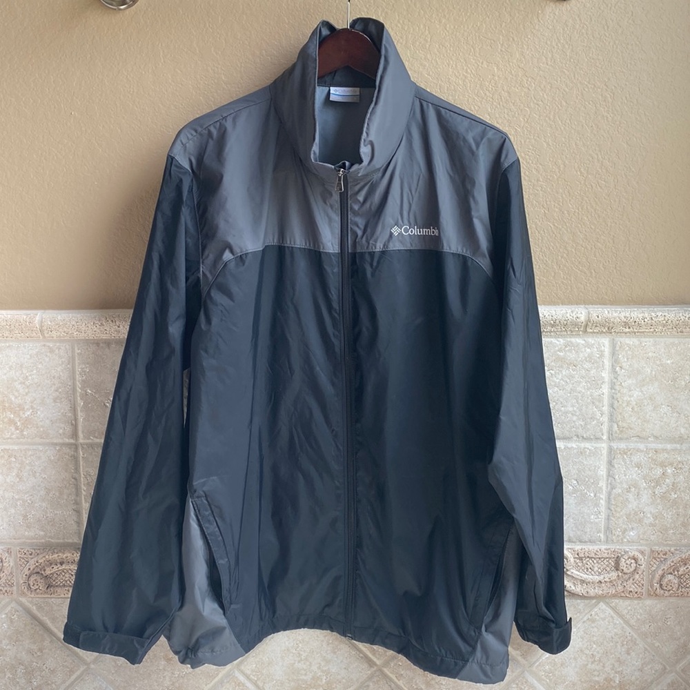 Black and gray Columbia windbreaker